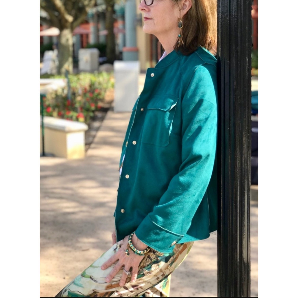 CHICO'S Double Face Sueded Jacket Size Medium Dark Teal Colorful Layers Spring - Picture 3 of 16